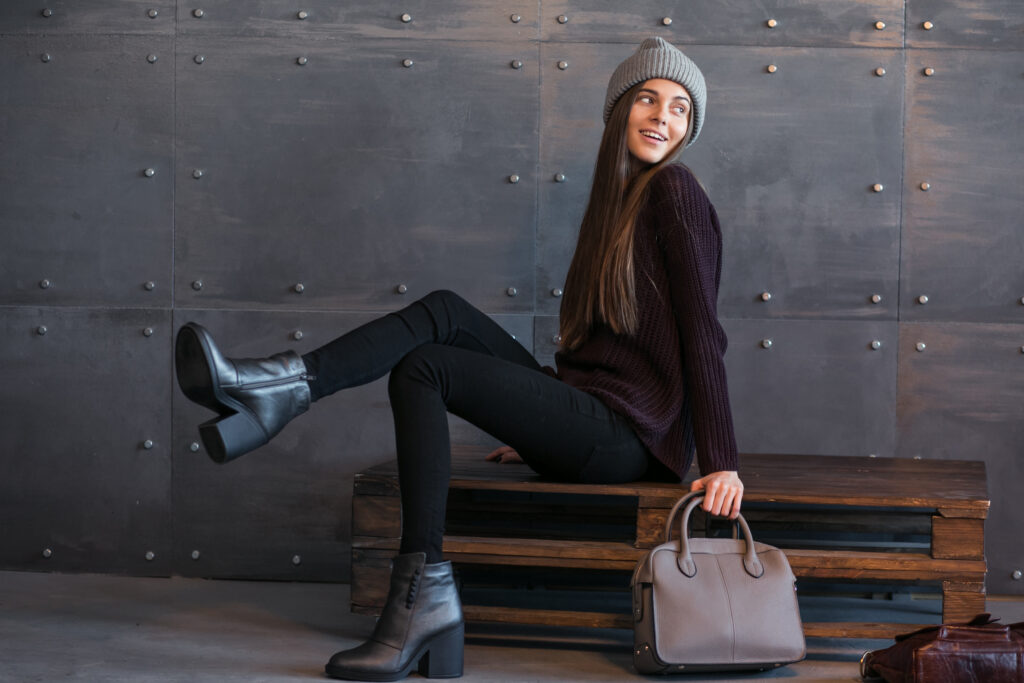 girl in warm cloths in studio